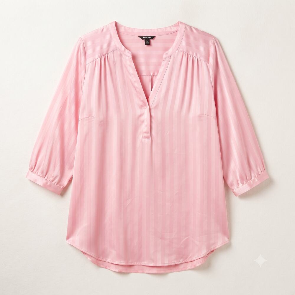 Torrid Womens 3X Barbiecore Coquette Office Y2K Pink Striped Satin Button Blouse